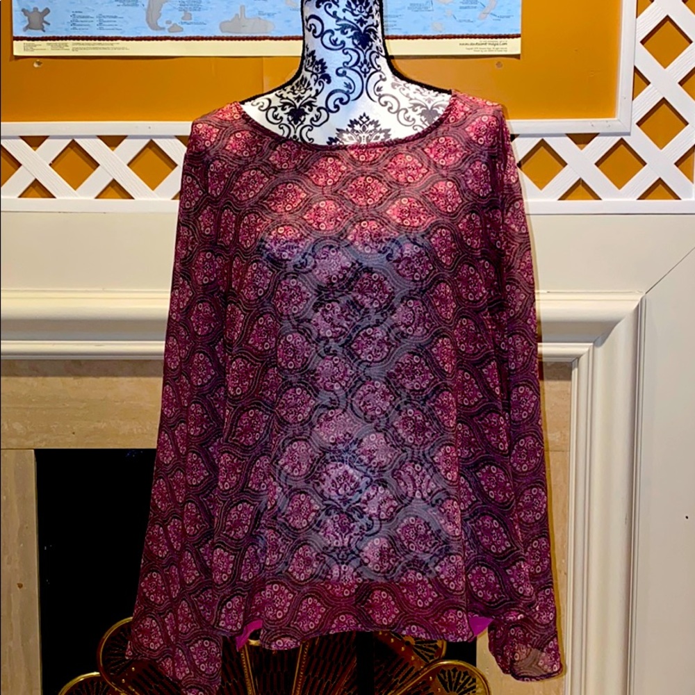 Pink print sheer top